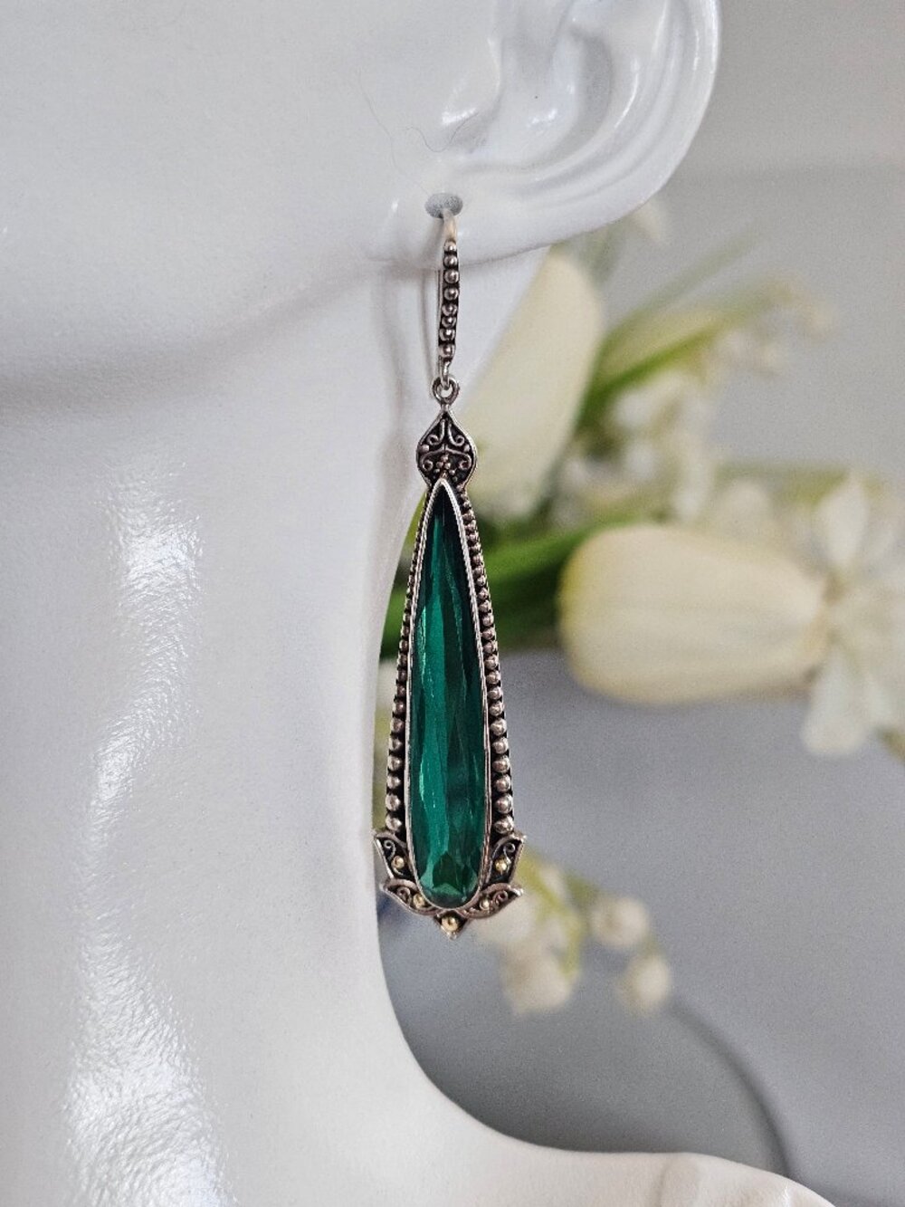 Artisan Crafted by Robert Manse SS & 18K Lab Emerald Earrings